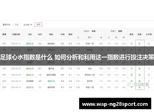 足球心水指数是什么 如何分析和利用这一指数进行投注决策